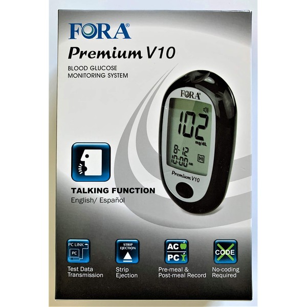 FORA Premium V10 Talking Blood Glucose Meter (English, Español)