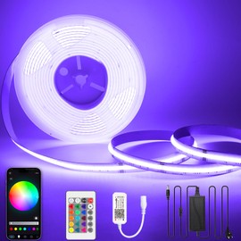 24V COB LED Streifen 5M RGBW Dimmbar mit Fernbedienung und Netzteil COB LED Stripe RGB+Warmweiß 3000K LED Band, Hohe Dichte 784LEDs/M, APP Steuerbar, Kompatibel mit Alexa Google Home