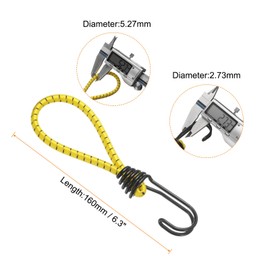HARFINGTON 2Pcs Bungee Cord with Hooks 6.3" Rubber Small Bungee Cords Heavy Duty Tie Down Straps with Metal Hooks for Outdoor Camping Straps, Yellow