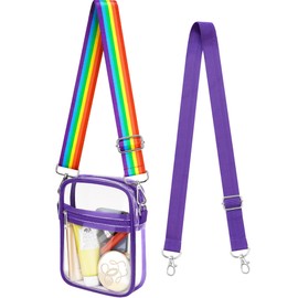 Clear Bag Stadium Approved, Clear Purse, PVC Clear Crossbody Bag with Adjustable Straps for Men and Women, Clear Stadium Bag for Concerts, Festivals, Sports Events - Purple (Rainbow Strap)