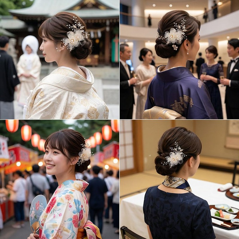 CHENLONB 髪飾り ヘアクリップ 花びら 蝶結び 2点セット可愛い おしゃれ 女の子 ヘアアクセサリー 写真撮影