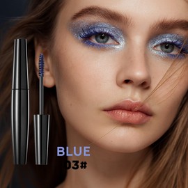Blue Glitter Mascara with Metal Wand - Long-Lasting Waterproof & Smudge-Proof Sparkling Lash Makeup for Evening Wear, Creative Looks & Sensitive Eyes, Bold Colour & Shimmer Effect