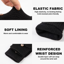 Bodvera Winter Knitted Fingerless Gloves for Women and Men Warm Half Finger Gloves Convertible Mittens Flap