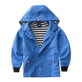 Hiheart Boys Waterproof Rain Jackets Lightweight Hooded Cotton Lined Raincoats Blue 4-5