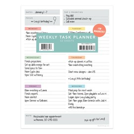 TF Publishing Simply Weekly Color Coded Task Pad - 6in x 8in Magnetic Weekly To Do List Notepad with 52 Tear-Off Sheets - Undated Planner Pad in Premium Paper