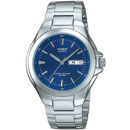 Casio Collection Standard Analog Metal Series Watch, silver/blue, Newest model
