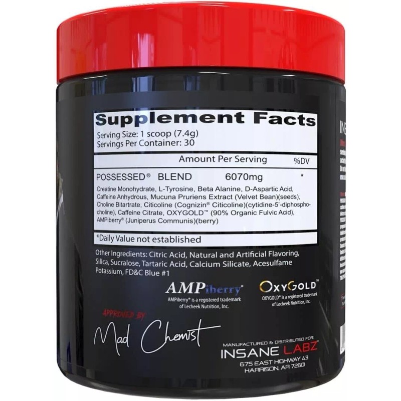 Insane Labz Possessed Premium Test Boosting Pre-Workout 30 Servings Watermelon