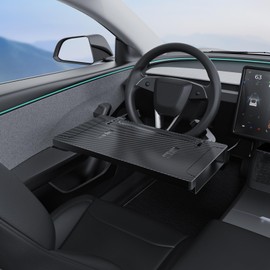 2-in-1 Car Steering Wheel Desk Tray & Slim Seat Gap Filler Organizer, Foldable Car Table for Eating Working, Carbon Fiber Car Laptop Tray & Seat Organizer for Car SUV Truck