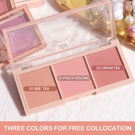 Blushers for Cheeks Make Up, 3-in-1 Powder Blush - Matte Face Blush for Long-Lasting, Sweat-Resistant, Non-Greasy Glow, Natural Look & Brighten Skin