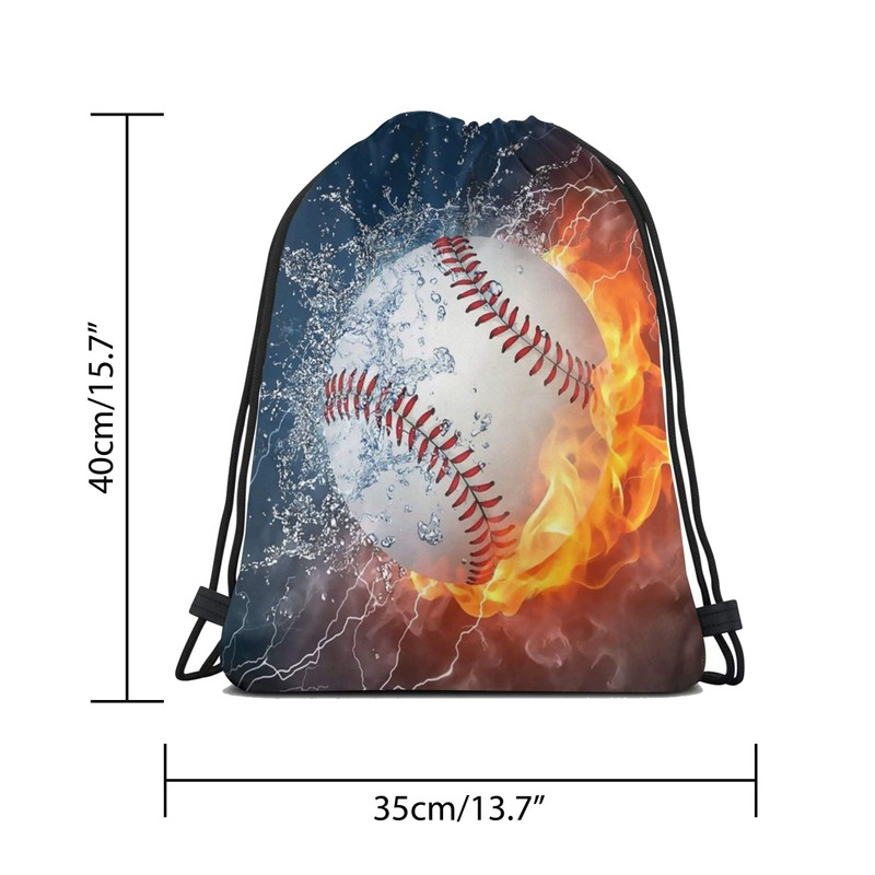 Richugui Cool Pattern Fire Baseball Waterproof Gym Drawstring Bag, Sports
