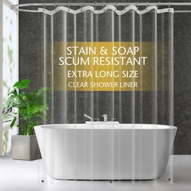 ZEMAHOME Extra Long Clear Plastic Shower Curtain Liner - Lightweight 72" x 96" Transparent Bathroom Shower Showroom Curtain Liner with Rustproof Metal Gromments and Weighted Magnet