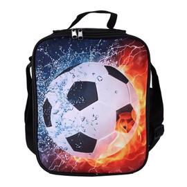 BESSVWELL Football Lunch Box Bag Kids Pack Lunch Box, 3D Football Childrens Insulated Lunch Bag with Strap, Thermal Lunch Tote Bags Lunchbox for Kids School, Outdoor, Beach, Camping, BBQ, Travel