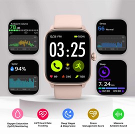 Spade & Co Health Smartwatch 4 - Smartwatch for Men & Women, Heart Rate, Sleep & SpO2 Monitor, Pedometer, Fitness Tracker, Answer/Make Calls IP68 Waterproof iOS & Android Compatible