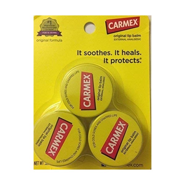Carmex Classic Lip Balm Medicated, 0.25 Ounce Pack of 3 (Jar in Blister Pack)