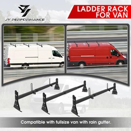 Ladder Rack for Van, Van Roof Rack Compatible with Chevy Express 1500 2500 3500 Ford Econoline GMC Savana Fullsize with Rain Gutter, Adjustable Length 57''-65'', 3 Bars, 800 Lbs, Black