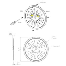 Adjusted Circular Metal Air Vent Grate in White Ø17.5 cm / 7 inches, Round Ventilation Grille Made from Galvanized Steel White Coloured in Powder Coating RAL9016, Open - Close Metal Ventilation Grid