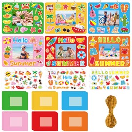 Sereliy 24 Packs Summer Picture Frame Craft Kits Beach DIY Stickers Crafts for Party Decoration Favor Home Classroom Game Activitie (Summer)