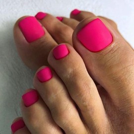 SXVME Matte Hot Pink Press on Toes Nails Short Square, Solid Color Fake Toe Nails Glue on, Toe Press on Nails for Women, Summer Gel ToeNails Acrylic for Decoration 24 Pcs