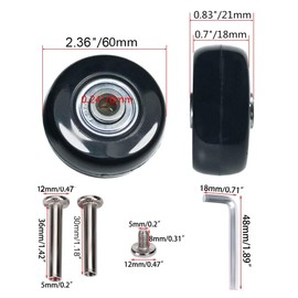 4 Pcs 60 x 18mm Luggage Suitcase Replacement Wheels, Rubber Swivel Caster Wheels Bearings Repair Replacement Parts for Carry-on Roller Bag, Suitcase Bag, Trolley Bag
