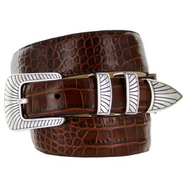 Nevada Italian Calfskin Genuine Leather Dress Belt 1-1/8"(30mm) taper down to 1"(25mm) wide (Alligator Brown, 40)