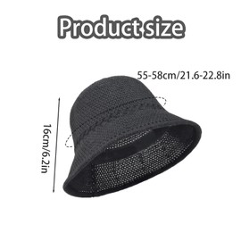 MUNSKT Women Crochet Mesh Bucket Bucket Hat Foldable Soft Lightweight Mesh Bucket Hat, black, Unit size