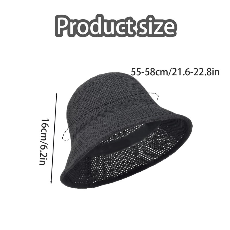 MUNSKT Women Crochet Mesh Bucket Bucket Hat Foldable Soft Lightweight