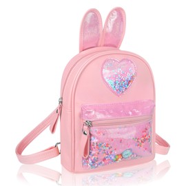 Yozone Fashion Trend PU Cutest Cartoon Toddler Sequin heart Mouse Ears PU Bag Mini Travelling School Shoulder Backpack for Teen Little Girl Women (pink01)
