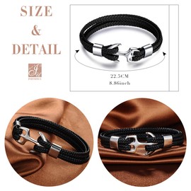 Infinite U Mens boys Bracelet, Cowhide Leather Braided bracelet, Multi-layer Wrap bangle, Vintage metal anchor buckle, 8.86"