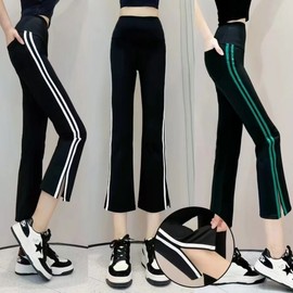 Octave Women's Summer Slimming Side Stripe Casual Jogger Yoga Pants - Shark Style Pants L 101-120 / Side Green Stripe 5ea