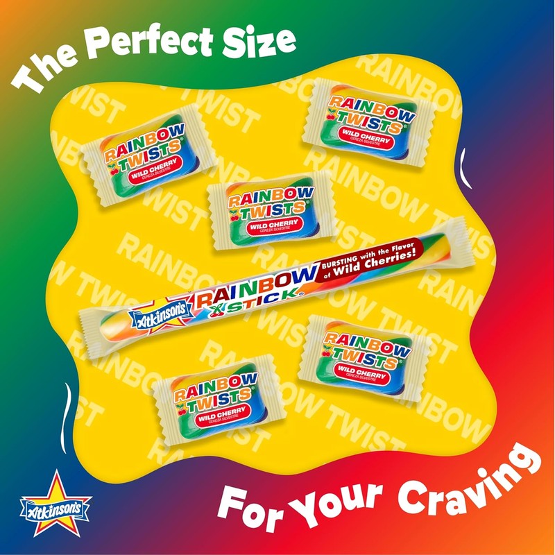 Atkinson's Rainbow Twist Sticks - Cherry Flavored Rainbow Candy Sticks