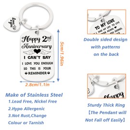 LHPYQ Happy 2nd Anniversary Keychain Gifts for Him Her, 2 Year Anniversary Present,Happy Anniversary for Husband Wife Boyfriend