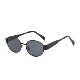 WDZAYXC Retro Oval Metal Fashion Sunglasses for Women Men UV Protection, black/black