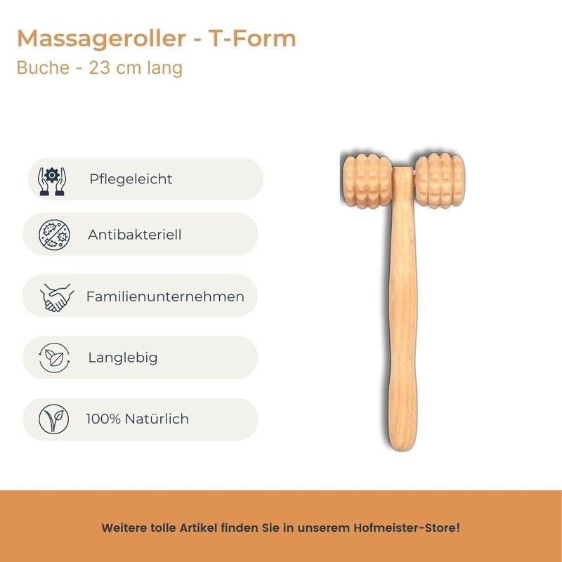 Hofmeister Holzwaren Wooden massage roller, T-Form made from beech wood
