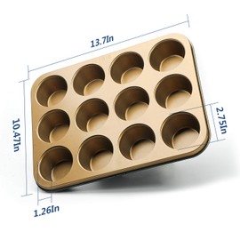 Muffin Tin Nonstick 12 Cup for Baking Cupcake Pan Carbon Steel Easy to Clean and Release,Big Size Perfect for Cupcakes Bakeware Baking (Blue&Gold)