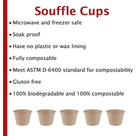 4 Ounce Souffle Cups and Lids - 100% Biodegradable and Compostable - Bagasse/Wheat Fiber - 50 Pack Outside the Box Papers Brand