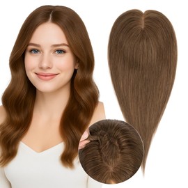 SEGOHAIR Real Human Hair Toppers for Women 3.54"*4.72" Silky Base 150% Density No Bangs Adjustable Parting Clip-In Topper Hairpieces for Women with Thinning Hair 10 Inches Medium Brown
