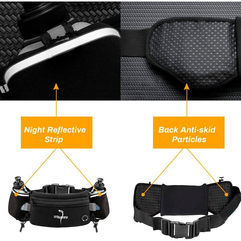 Adjustable Running Belt with Zip Pocket, 2 Water Bottles, 2