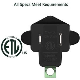 ETL Listed 3-2 Prong Converter Polarized Grounding Adapter JACKYLED 3-Prong to 2-Prong Adapter Fireproof Material 392℉ Resistant Wall Outlets for Household Appliances Industrial, Black, 8 Pack