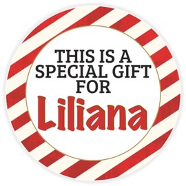 This is a Gift for Liliana - 10 Pack Circle Stickers 3 Inch - Candy Cane Merry Christmas Gift Tag Present Tree Holiday Custom Name Santa Claus