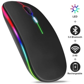 Wireless Mouse, Rechargeable LED Backlight Mouse, Portable Mobile Optical Office Mouse with 2.4G Receiver, Suitable for Notebook, PC, Computer, Gaming Mouse:_Black_1 count