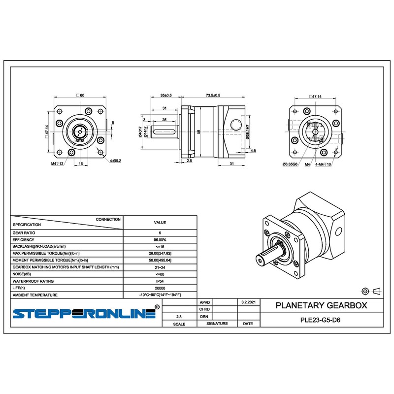 STEPPERONLINE Planetary Gearbox Gear Ratio 5:1 Backlash 15 arc-min for