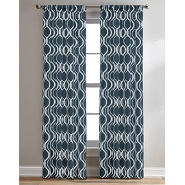 CHF Morocco Ogee Geometric Semi-Sheer Rod Pocket Single Curtain Panel, 84", Navy