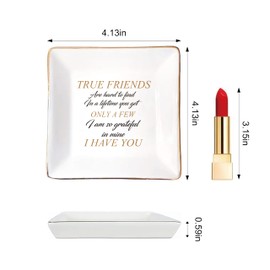 LADY&HOME Friend Gifts for Women Ceramic Ring Dish Birthday Christmas Gifts for Friends Female Decorative Jewelry Tray (True Friend)