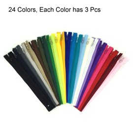 DOITEM 72 pcs 40cm/16 Inch Multicolor Nylon Coil Zippers for Sewing and Crafts 24 Colors
