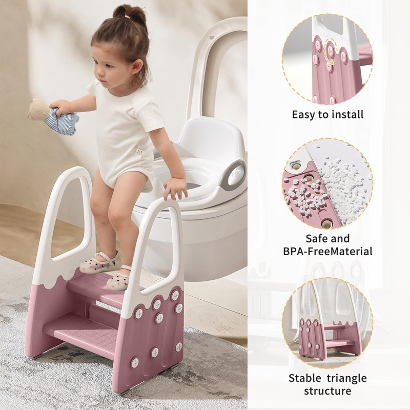 Two Step Stool with Handrails for Toddler and Kids, Standing