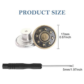 10Pcs Jeans Buttons with Threads Rivets and Screwdriver, 17mm Adjustable Jean Button Pins Replacement Jean Tack Buttons No Sew, Removable Pants Buttons for Bags Jeans Clothing