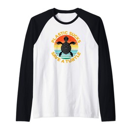 Plastic Sucks Save A Turtle Raglan Baseball Tee