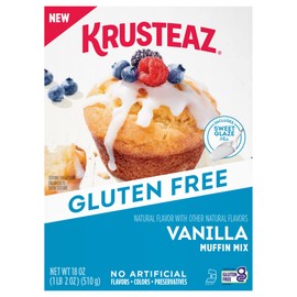 Krusteaz Gluten Free Vanilla Muffin Mix, Includes a Sweet Glaze for Topping, Gluten Free Baking Mix, 18-ounce Boxes (Pack of 8)
