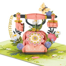 POPWOW Happy Birthday Pop Up Card, Vintage Phone with Flowers and Butterfly, Beautiful, Elegant 3D Greeting Cards, Ideal Gifts for Mom, Women, Grandma, Aunt, Grandmother, 5x7