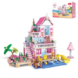 CSNRHG Pink Seaside Beach Villa Friends Building Set Friends Construction Educational Toy 822 Pieces Gifts for Girls Teens Kids Adults Ages 6+